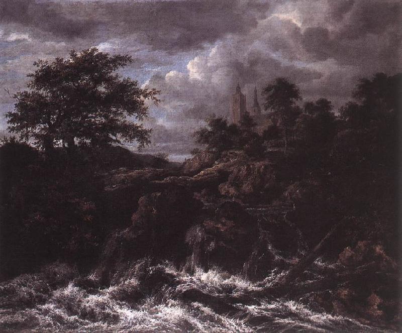 Jacob van Ruisdael Waterfall by Church Sweden oil painting art